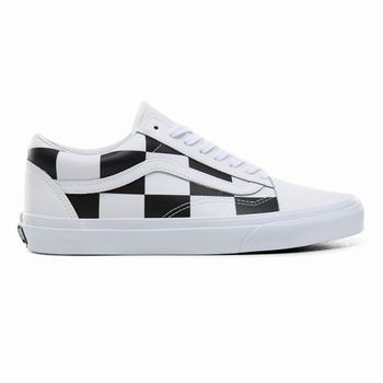 Vans Leather Check Old Skool - Miesten Tennarit - Valkoinen/Mustat